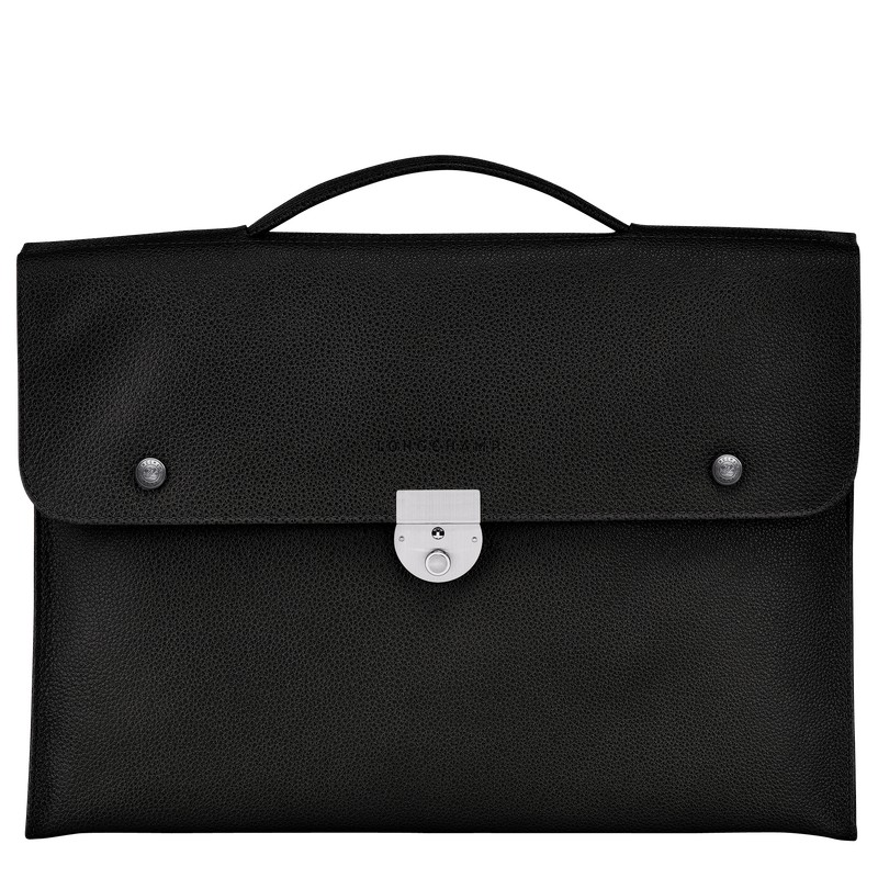 Longchamp Le Foulonné S Briefcase - Leather Briefcase Black | XN15-U6HY