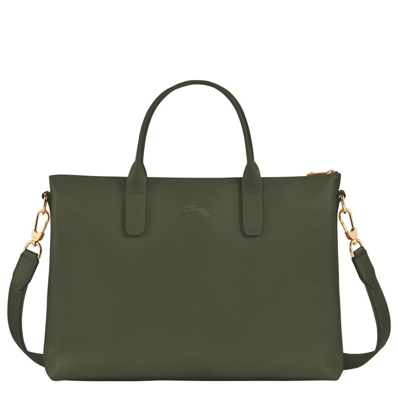 Longchamp Le Foulonné S Briefcase - Leather Briefcase Khaki | QB21-U5RQ