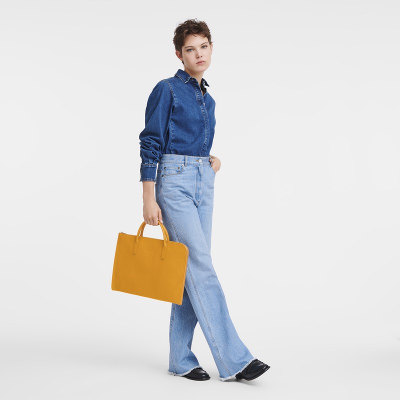 Longchamp Le Foulonné S Briefcase - Leather Briefcase Apricot | NL35-C4UI