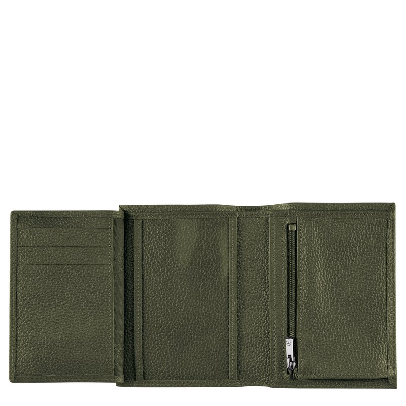 Longchamp Le Foulonné Wallet - Leather Wallets Khaki | SJ73-B0ZX