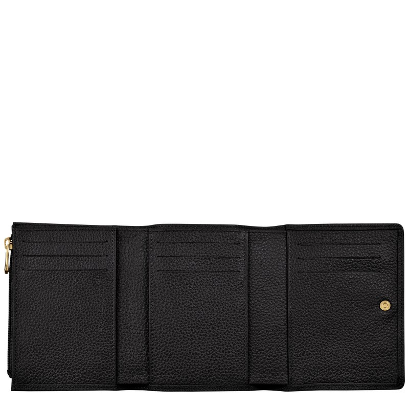 Longchamp Le Foulonné Wallet - Leather Wallets Black | KV55-X5YZ