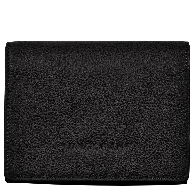 Longchamp Le Foulonné Wallet - Leather Wallets Black | KV55-X5YZ