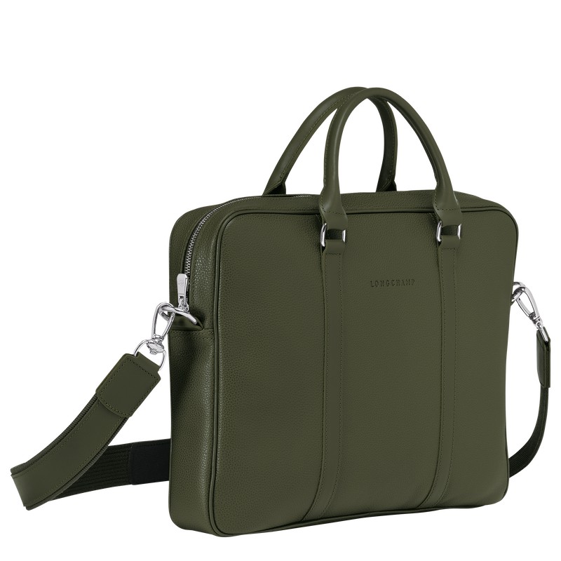 Longchamp Le Foulonné XS Briefcase - Leather Briefcase Khaki | TM53-X7RA