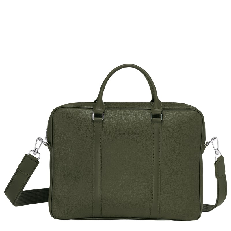 Longchamp Le Foulonné XS Briefcase - Leather Briefcase Khaki | TM53-X7RA