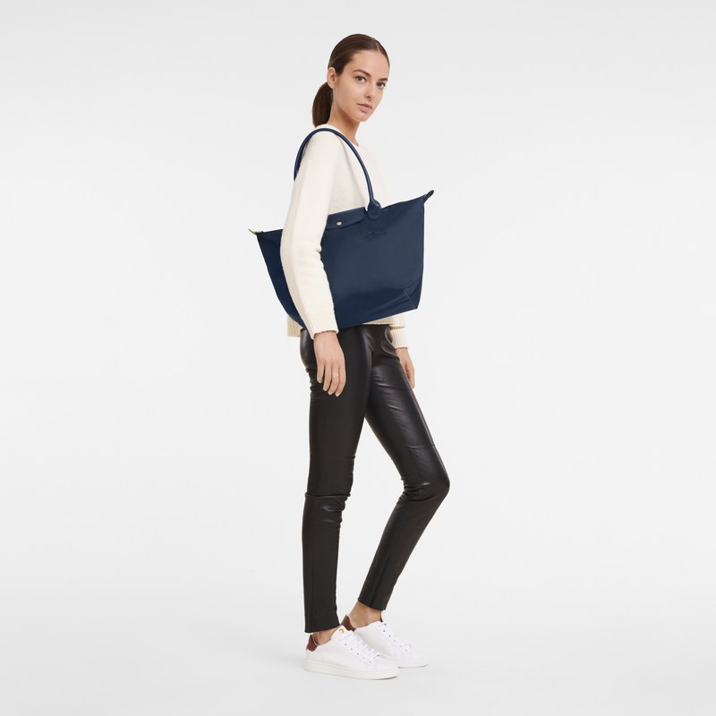 Longchamp Le Pliage Green L Tote bag - Recycled canvas Shoulder bags Navy | ZN10-O8WC