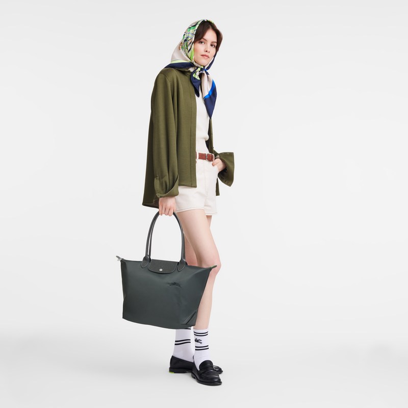 Longchamp Le Pliage Green L Tote bag - Recycled canvas Shoulder bags Graphite | PG74-O6IF