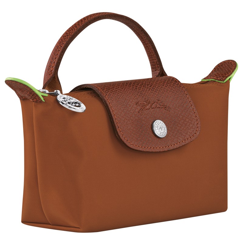 Longchamp Le Pliage Green Pouch with handle - Recycled canvas Pouches & Cases Cognac | QP23-Q1AV