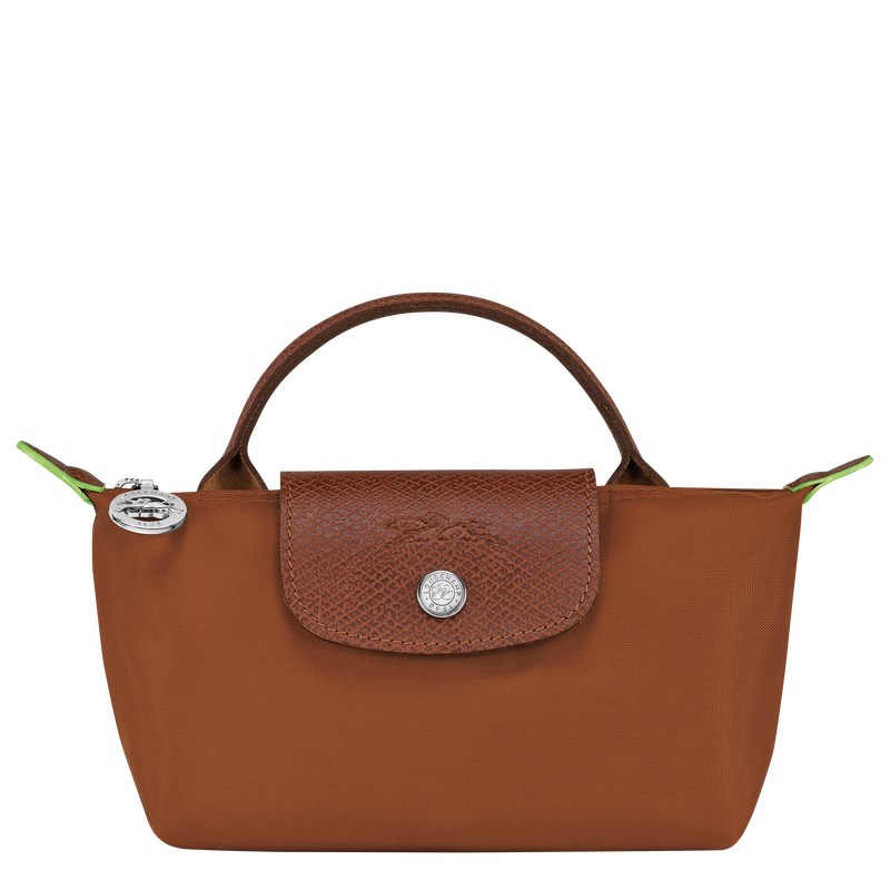 Longchamp Le Pliage Green Pouch with handle - Recycled canvas Pouches & Cases Cognac | QP23-Q1AV