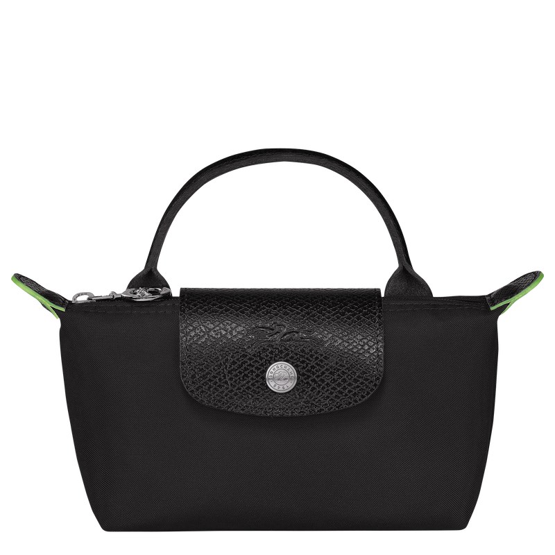 Longchamp Le Pliage Green Pouch with handle - Recycled canvas Pouches & Cases Black | VT02-E6DQ