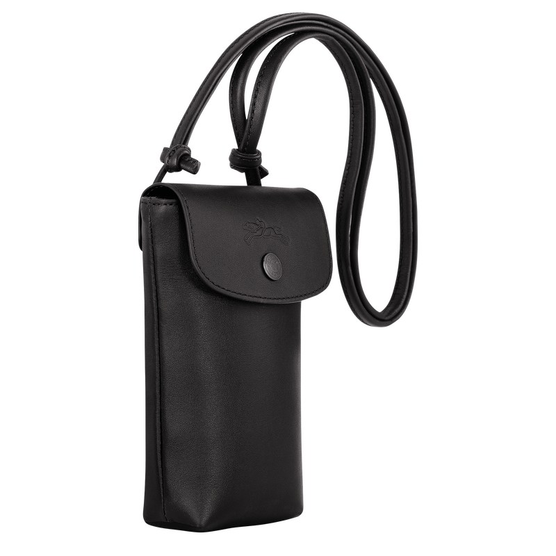 Longchamp Le Pliage Xtra Phone case with leather lace - Leather Pouches & Cases Black | UF16-S6ST