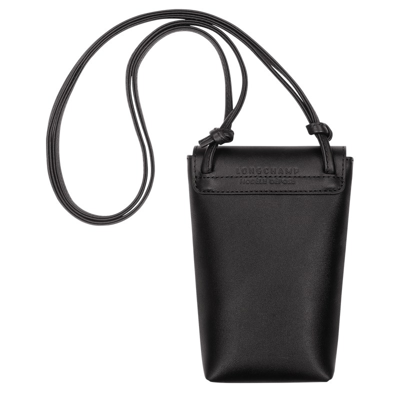 Longchamp Le Pliage Xtra Phone case with leather lace - Leather Pouches & Cases Black | UF16-S6ST