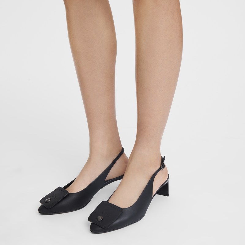 Longchamp Le Pliage Xtra Slingback pumps - Leather Sandals Black | CO48-B7EG