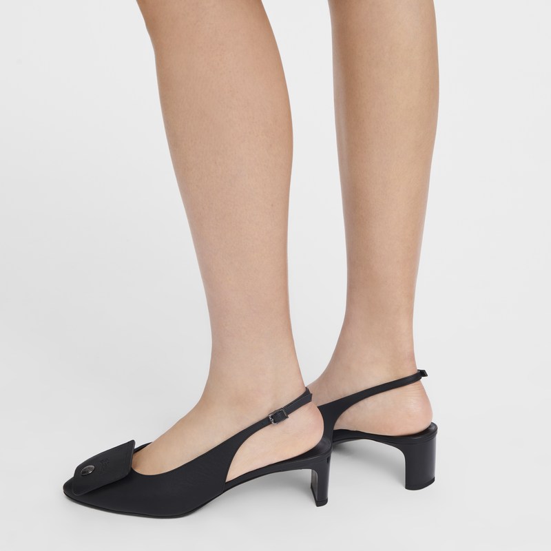 Longchamp Le Pliage Xtra Slingback pumps - Leather Sandals Black | CO48-B7EG