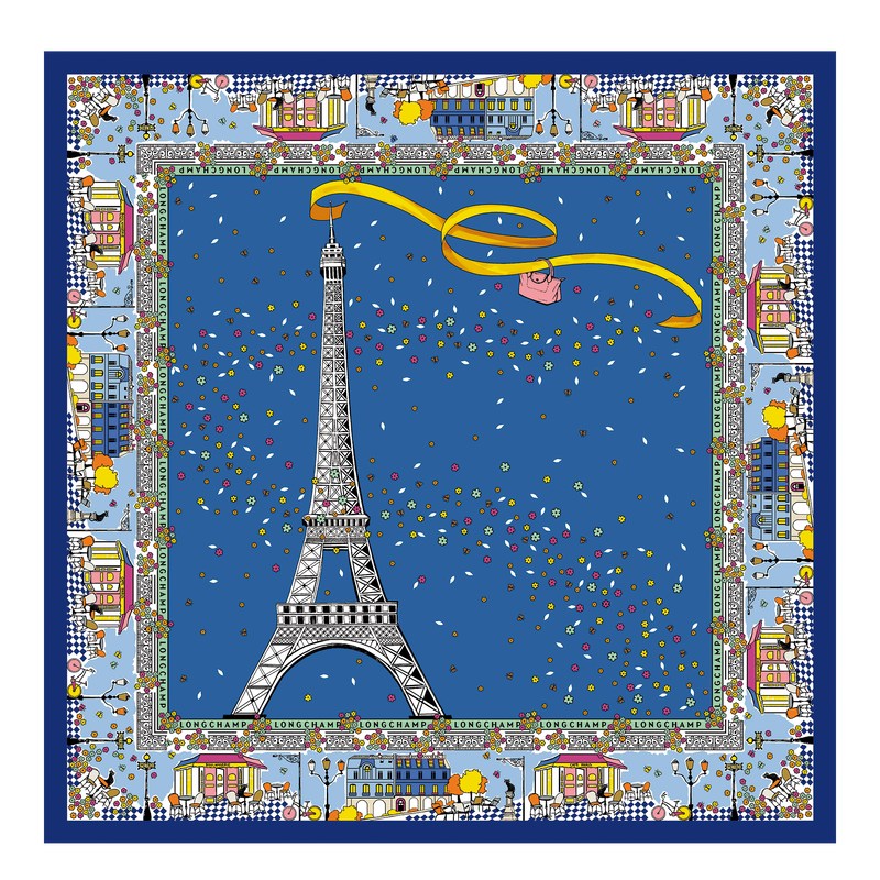 Longchamp Le Pliage in Paris Silk scarf - Silk Silk Scarves Cornflower | RO15-D5SU