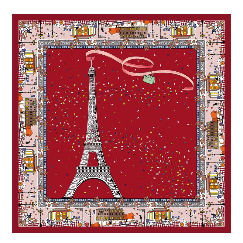 Longchamp Le Pliage in Paris Silk scarf - Silk Silk Scarves Tomato | OS69-P3UV