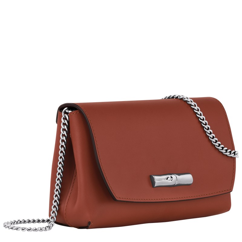 Longchamp Le Roseau Clutch - Leather Crossbody bags Mahogany | XC69-Q9UL