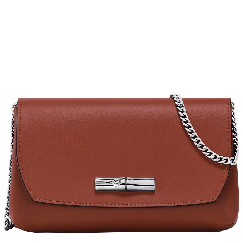 Longchamp Le Roseau Clutch - Leather Crossbody bags Mahogany | XC69-Q9UL