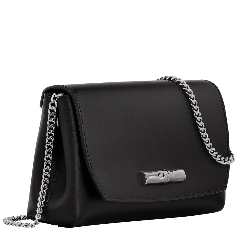 Longchamp Le Roseau Clutch - Leather Crossbody bags Black | QQ16-V1JR