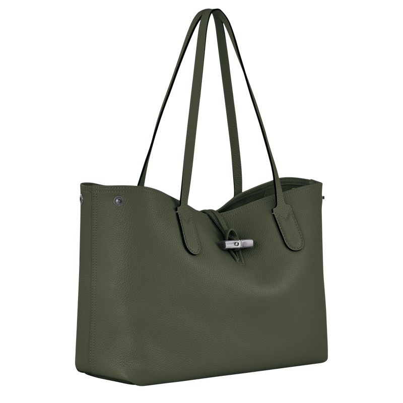 Longchamp Le Roseau Essential L Tote bag - Leather Shoulder bags Khaki | LV32-J0TE