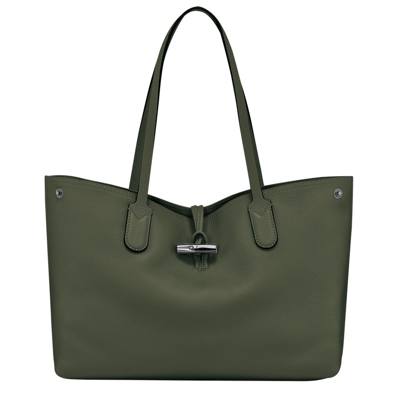 Longchamp Le Roseau Essential L Tote bag - Leather Shoulder bags Khaki | LV32-J0TE