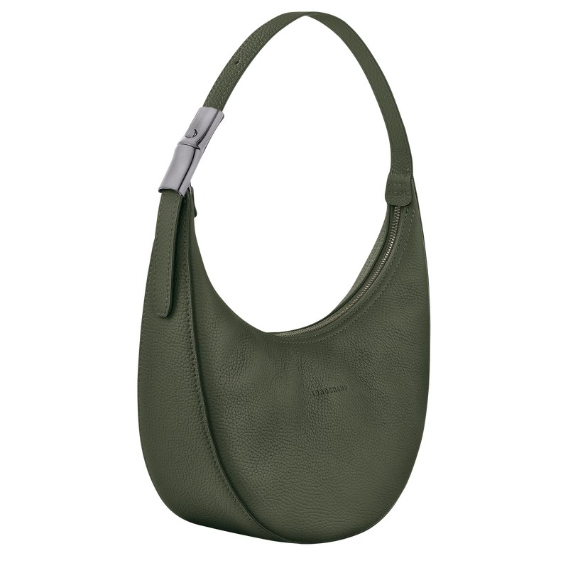 Longchamp Le Roseau Essential M Hobo bag - Leather Shoulder bags Khaki | GC58-L6DI