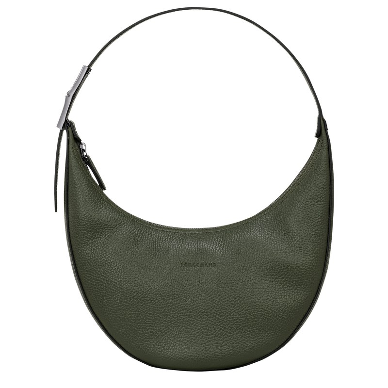 Longchamp Le Roseau Essential M Hobo bag - Leather Shoulder bags Khaki | GC58-L6DI