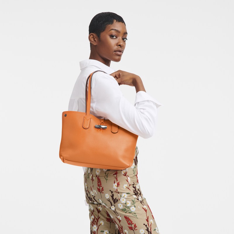 Longchamp Le Roseau Essential M Tote bag - Leather Shoulder bags Orange | AQ48-Z2NG