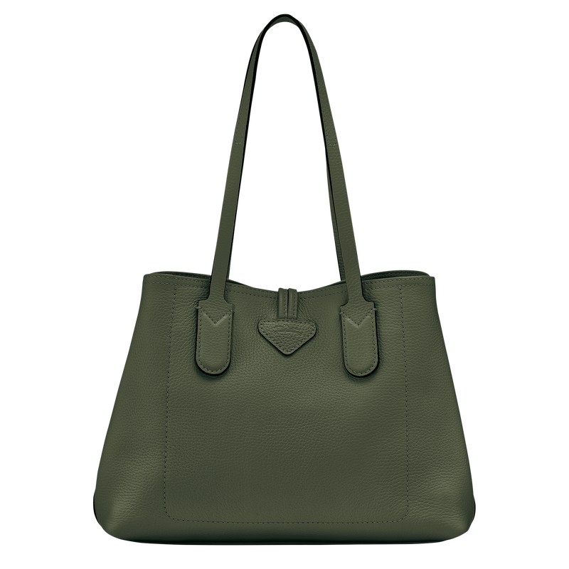 Longchamp Le Roseau Essential M Tote bag - Leather Shoulder bags Khaki | CI61-N5LJ