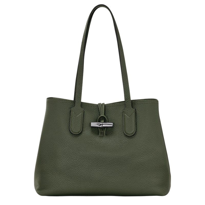 Longchamp Le Roseau Essential M Tote bag - Leather Shoulder bags Khaki | CI61-N5LJ