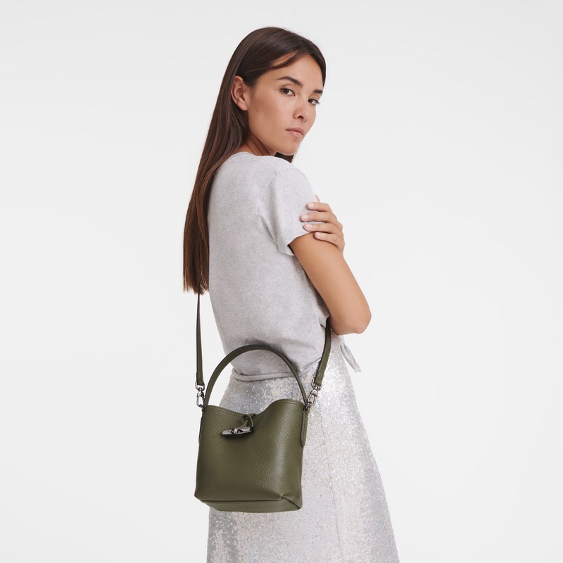 Longchamp Le Roseau Essential XS Bucket bag - Leather Crossbody bags Khaki | EV73-E9RM