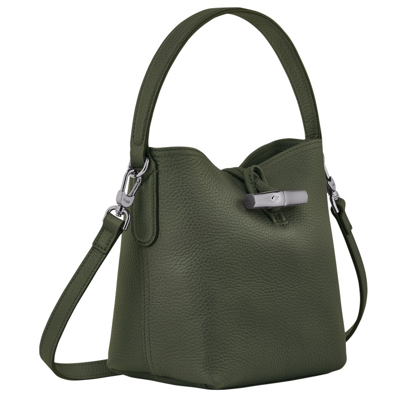 Longchamp Le Roseau Essential XS Bucket bag - Leather Crossbody bags Khaki | EV73-E9RM