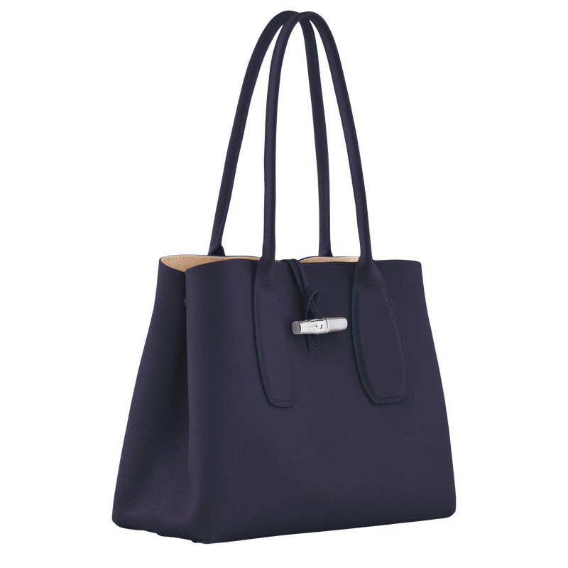 Longchamp Le Roseau L Tote bag - Leather Shoulder bags Bilberry | PB70-Q1UR