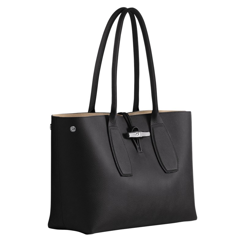 Longchamp Le Roseau L Tote bag - Leather Shoulder bags Black | JU48-L3JT