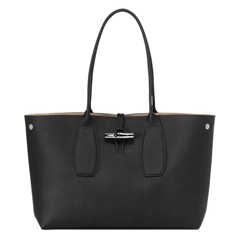 Longchamp Le Roseau L Tote bag - Leather Shoulder bags Black | JU48-L3JT