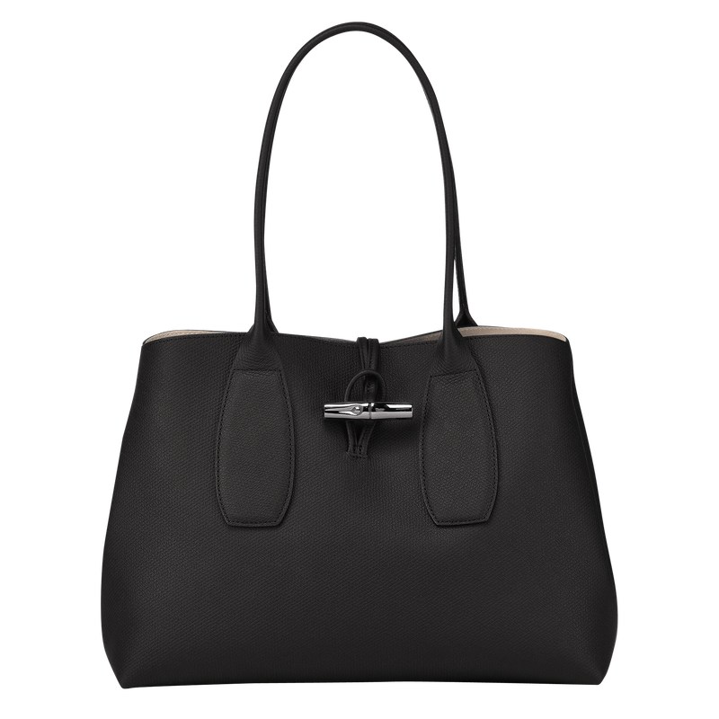 Longchamp Le Roseau L Tote bag - Leather Shoulder bags Black | JU48-L3JT