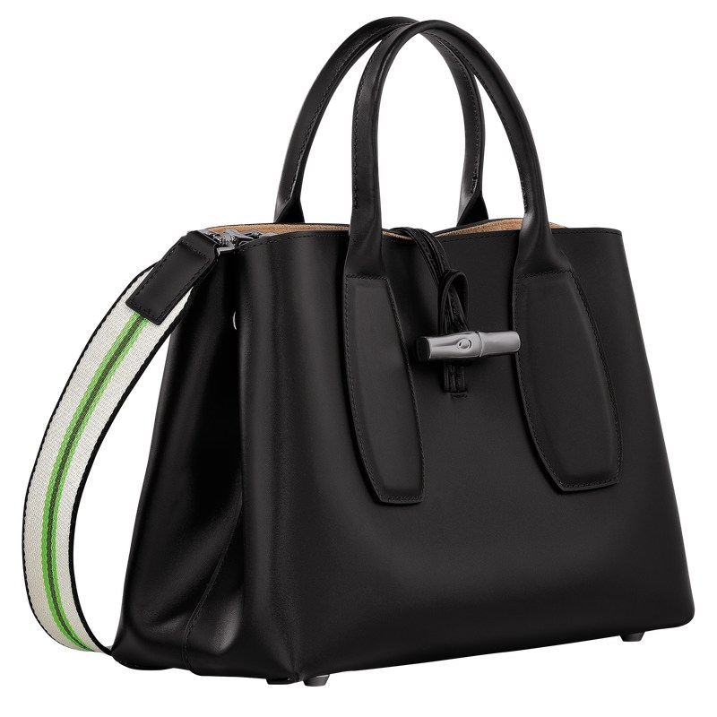 Longchamp Le Roseau M Handbag - Leather Handbags Black | CH85-B4VI