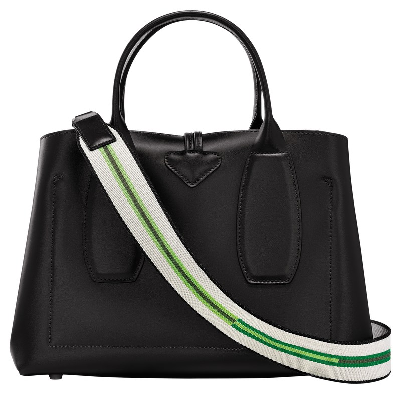 Longchamp Le Roseau M Handbag - Leather Handbags Black | CH85-B4VI