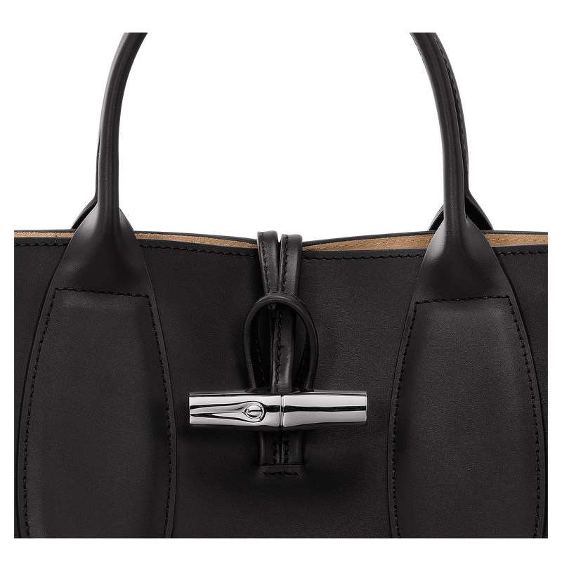 Longchamp Le Roseau M Handbag - Leather Handbags Black | CH85-B4VI