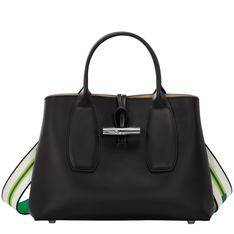 Longchamp Le Roseau M Handbag - Leather Handbags Black | CH85-B4VI