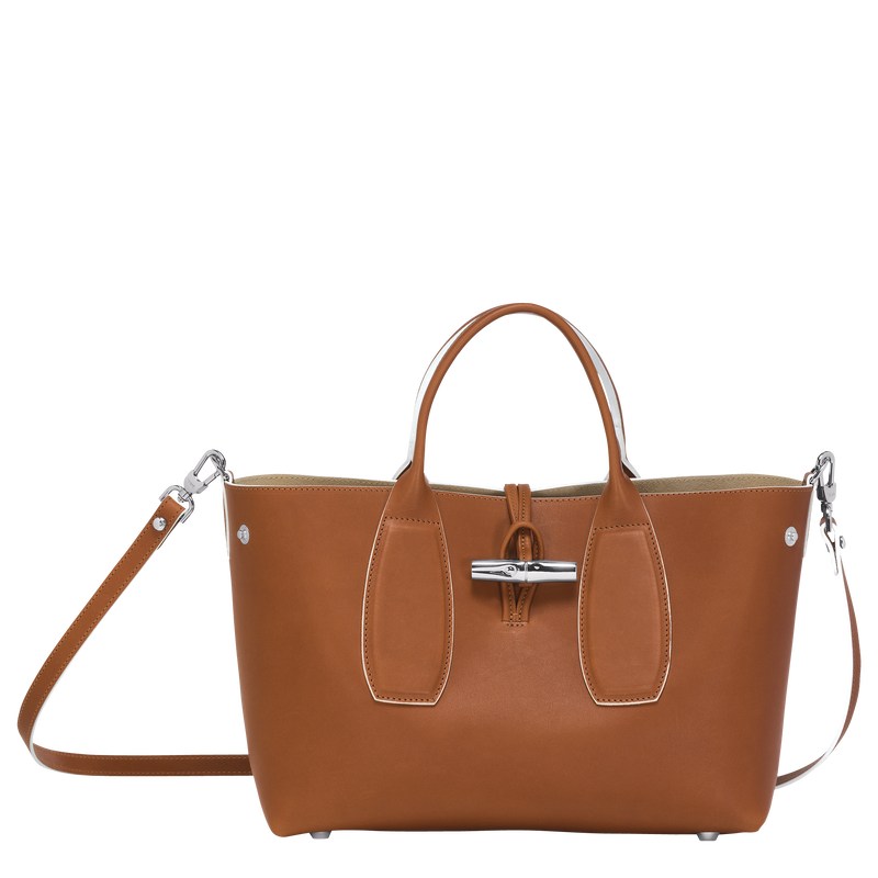 Longchamp Le Roseau M Handbag - Leather Handbags Cognac | IV56-M0UT