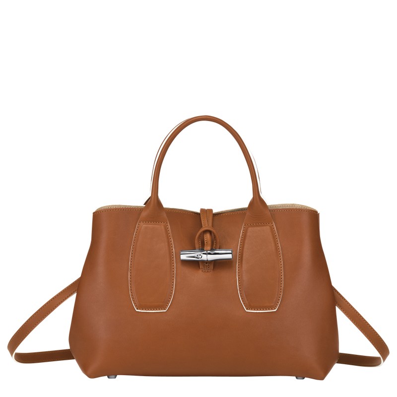 Longchamp Le Roseau M Handbag - Leather Handbags Cognac | IV56-M0UT