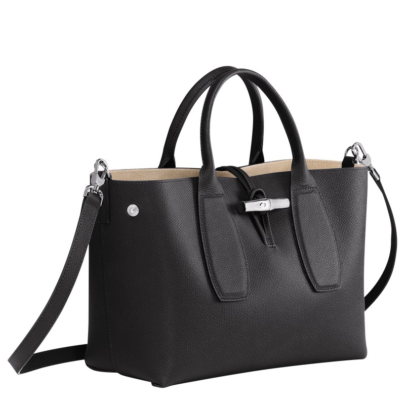 Longchamp Le Roseau M Handbag - Leather Handbags Black | HQ00-V2XM