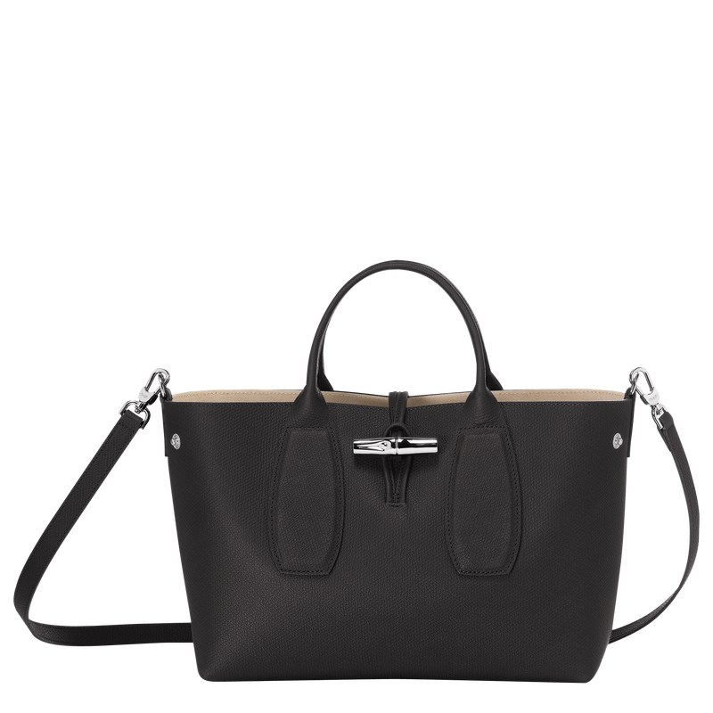 Longchamp Le Roseau M Handbag - Leather Handbags Black | HQ00-V2XM