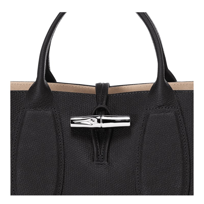 Longchamp Le Roseau M Handbag - Leather Handbags Black | HQ00-V2XM