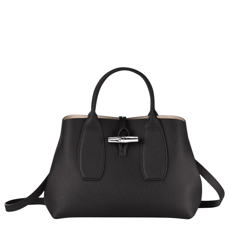 Longchamp Le Roseau M Handbag - Leather Handbags Black | HQ00-V2XM