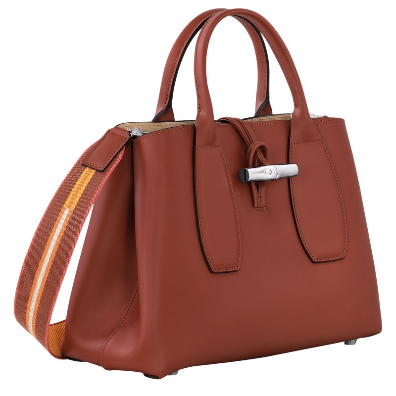 Longchamp Le Roseau M Handbag - Leather Handbags Mahogany | CA42-H9KG