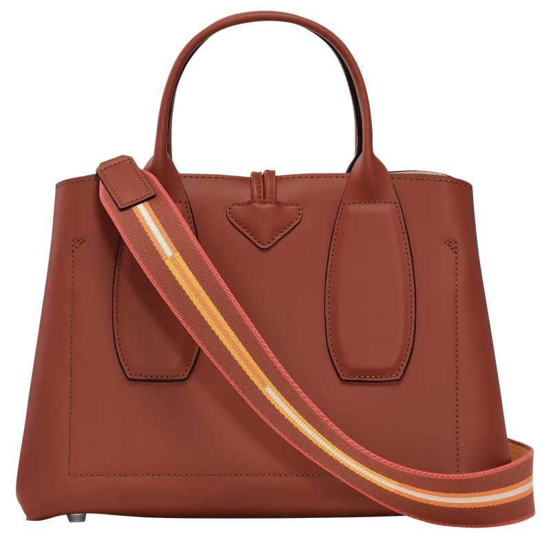 Longchamp Le Roseau M Handbag - Leather Handbags Mahogany | CA42-H9KG