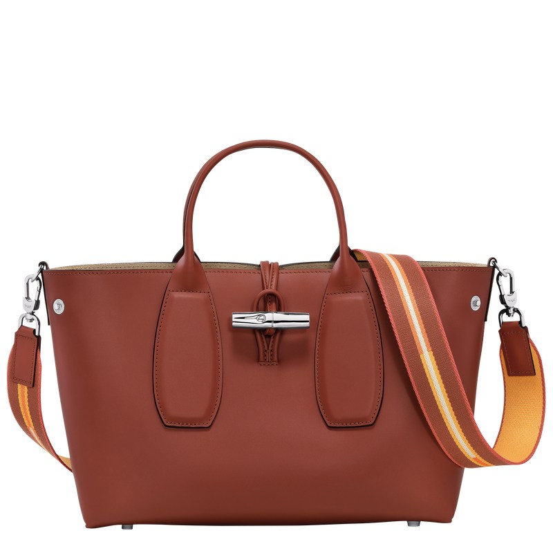 Longchamp Le Roseau M Handbag - Leather Handbags Mahogany | CA42-H9KG