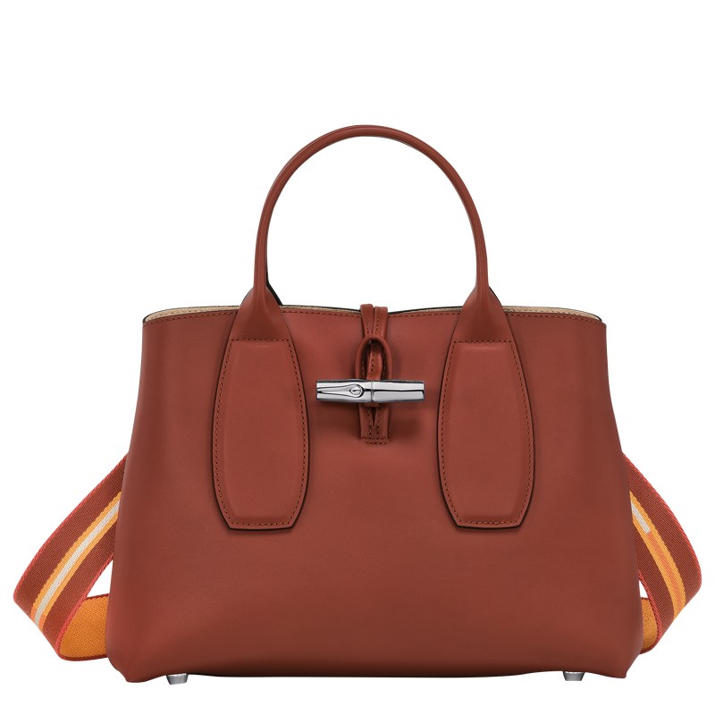 Longchamp Le Roseau M Handbag - Leather Handbags Mahogany | CA42-H9KG