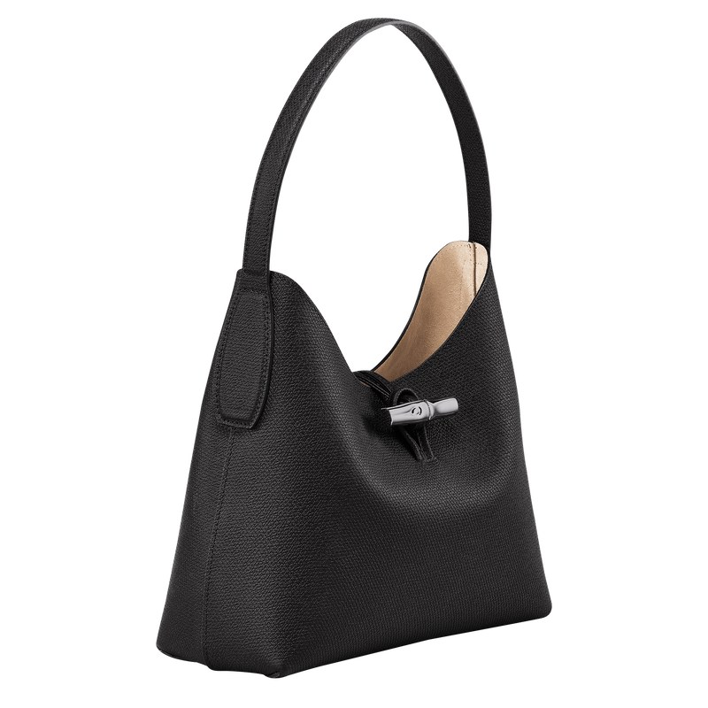 Longchamp Le Roseau M Hobo bag - Leather Shoulder bags Black | LV51-J4DO